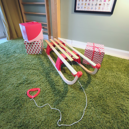 SKŁADANE DREWNIANE SANKI CZERWONE (uchwyt do ciągnięcia + linka) 