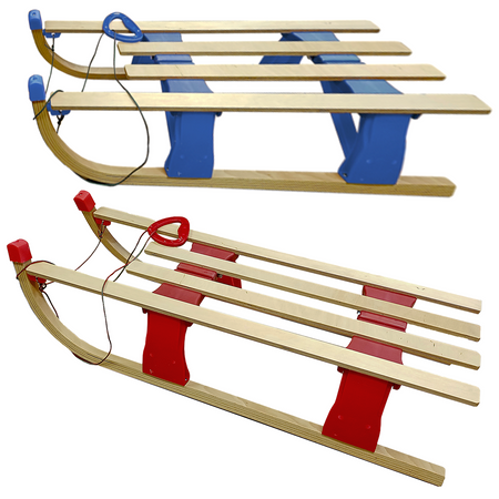 SKŁADANE DREWNIANE SANKI CZERWONE (uchwyt do ciągnięcia + linka) 
