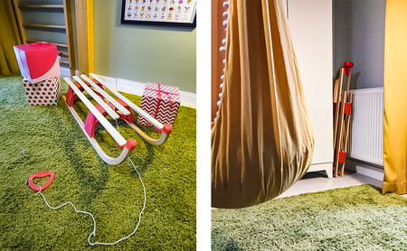 SKŁADANE DREWNIANE SANKI CZERWONE (uchwyt do ciągnięcia + linka) 