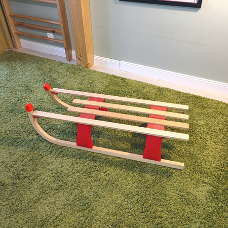 SKŁADANE DREWNIANE SANKI CZERWONE (uchwyt do ciągnięcia + linka) 