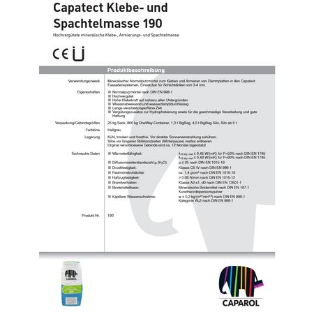 CAPAROL Capatect 190 Klebe und Spachtelmasse 25 KG Weiss
