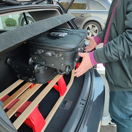 SKŁADANE DREWNIANE SANKI CZERWONE (uchwyt do ciągnięcia + linka) 