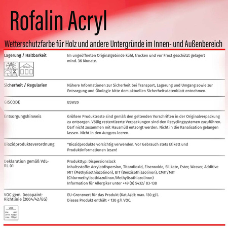 Remmers ROFALIN ACRYL 20 L Farba chroniąca przed czynnikami atmosferycznymi biały (RAL 9016) | 2330