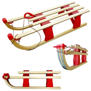 SKŁADANE DREWNIANE SANKI CZERWONE (uchwyt do ciągnięcia + linka) 