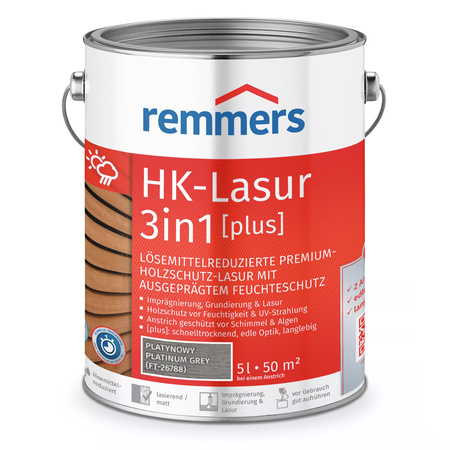 REMMERS HK-LAZURA 3w1 PLUS impregnat do drewna zewnętrznego 5 L – Platynowy