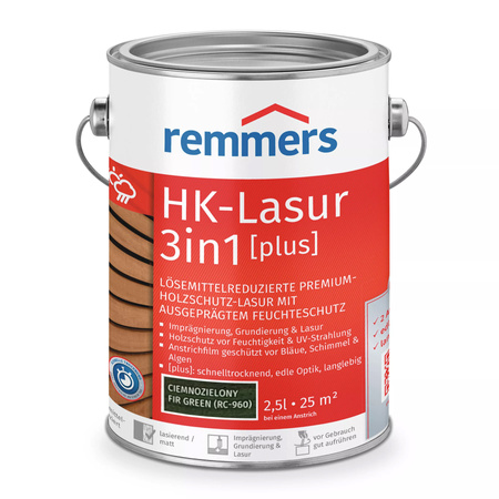 REMMERS HK-LAZURA 3w1 PLUS impregnat do drewna zewnętrznego 2,5 L – Ciemnozielony