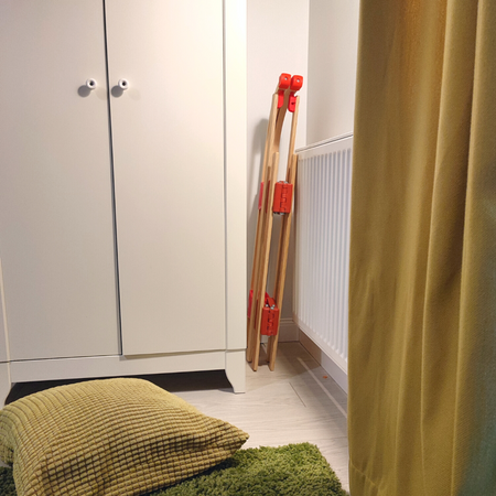 SKŁADANE DREWNIANE SANKI CZERWONE (uchwyt do ciągnięcia + linka) 